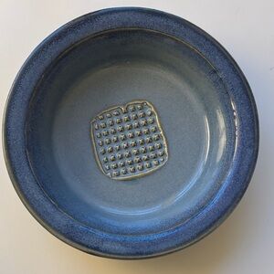 Blue Pottery Garlic Grater Dish with Textured Center